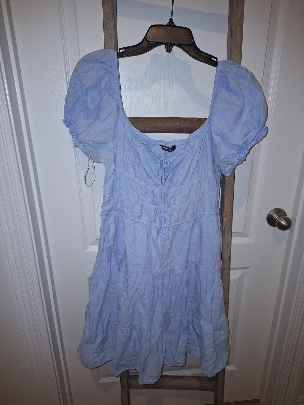SHEIN Light Blue Drawstring Tiered Dress